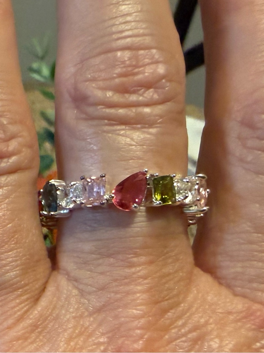 Multi-Color Gemstone  Silver infinity Ring - Picture 3 of 3